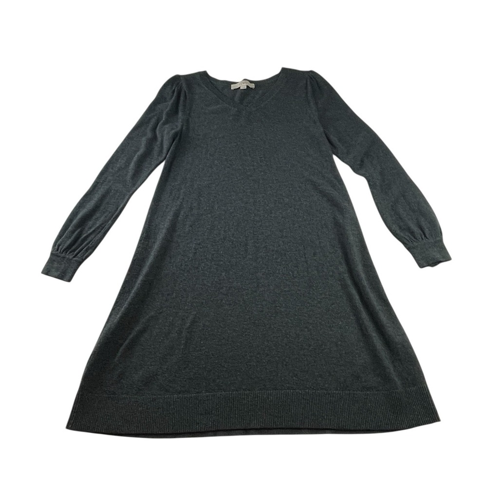 Ann Taylor LOFT Sweater Dress Grey Long Sleeve V-neck Pullover Knit XS